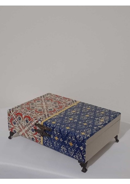 Mavi Ahşap Dekoratif Takı ve Aksesuar Kutusu 29X18,5X7,5 cm