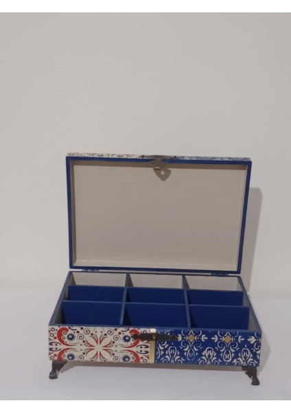 Mavi Ahşap Dekoratif Takı ve Aksesuar Kutusu 29X18,5X7,5 cm