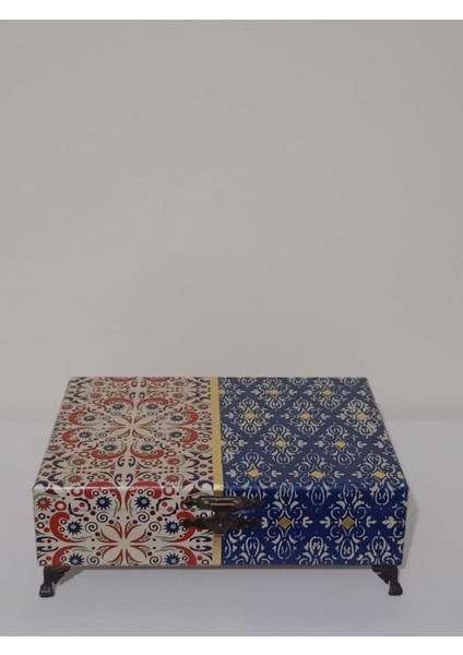 Mavi Ahşap Dekoratif Takı ve Aksesuar Kutusu 29X18,5X7,5 cm