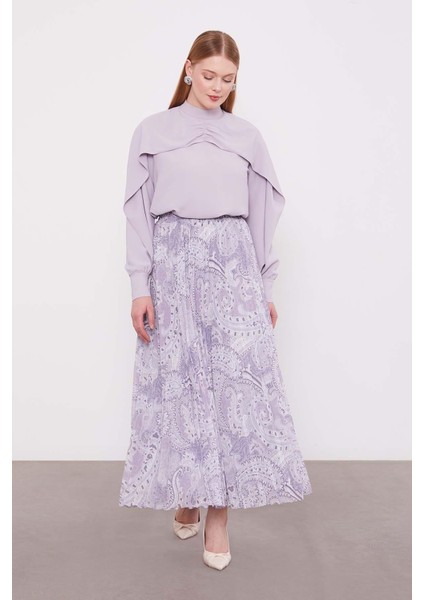 Lila Etnik Desen Piliseli Etek