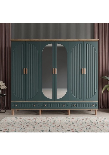 Soho 6 Kapaklı Yeşil Gardırop Tamamı Mdf fiyatları