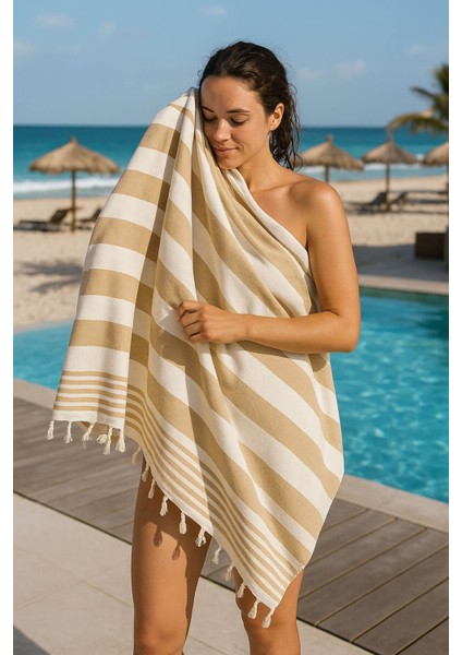 Çizgili Peştemal Plaj Havlusu %100 Pamuk Yıkanmış 100X180 cm Marenza