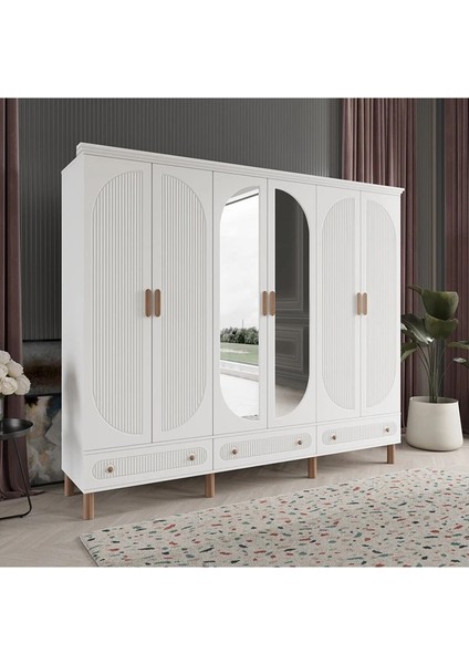 Soho 6 Kapaklı Beyaz Gardırop Tamamı Mdf