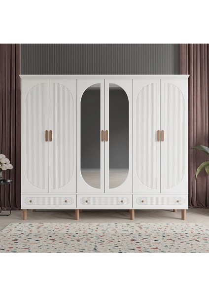 Soho 6 Kapaklı Beyaz Gardırop Tamamı Mdf