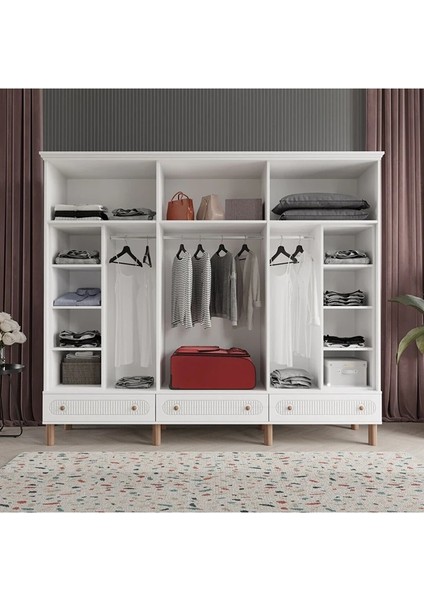 Soho 6 Kapaklı Beyaz Gardırop Tamamı Mdf