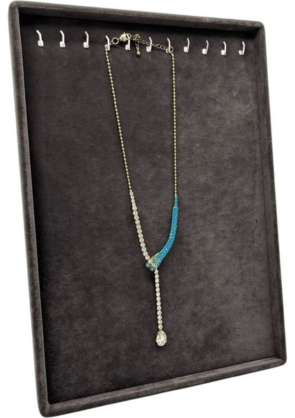 Füme Renk Süet Kumaş Ayaklı Kolye Sergileme Standı 34X24 cm