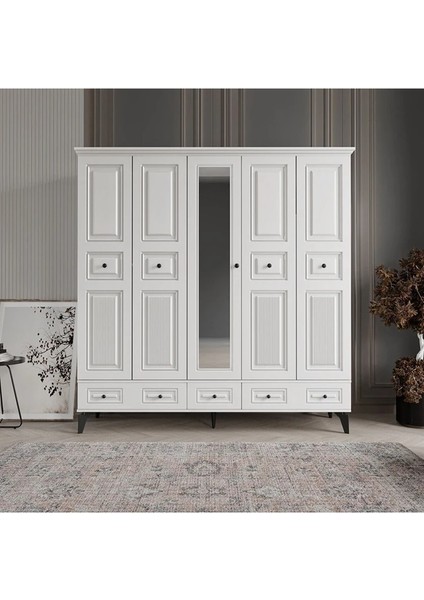 Nil 5 Kapaklı Beyaz Gardırop Tamamı Mdf fiyatları