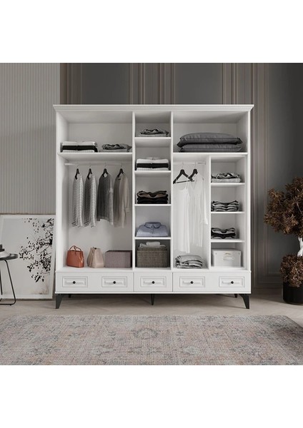 Nil 5 Kapaklı Beyaz Gardırop Tamamı Mdf modelleri