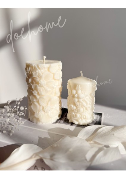 Çiçek Desenli Soya Wax Blok Mum 1 Adet Dekoratif Vegan Mumlar