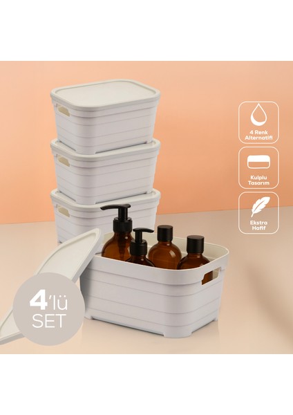 4'lü Kapaklı 3,8 Litre Saklama Kutusu Bej