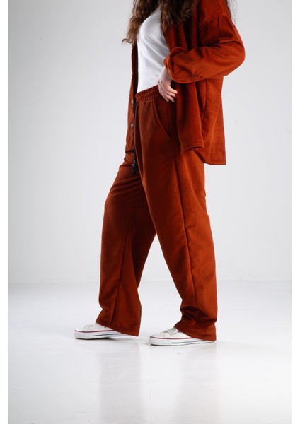 Kadife Bordo Oversize Takım