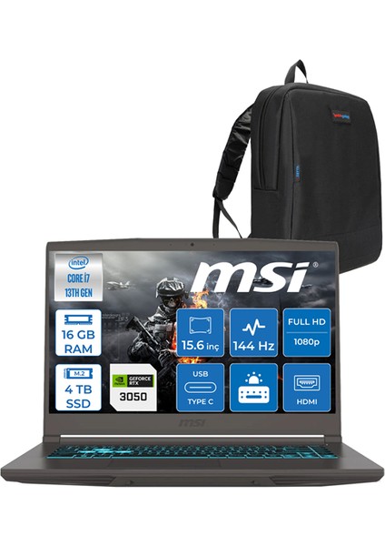 Msı Thın 15 I7-13620H 16GB Ddr4 4tb SSD 4GB/RTX3050/45W 15.6" IPS Fhd 144Hz Windows 11 Pro Taşınabilir Oyuncu Bilgisayarı 3057XTRP04 + ZettaÇanta