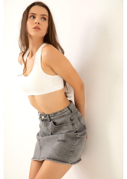 Kadın Denim Etek Gri