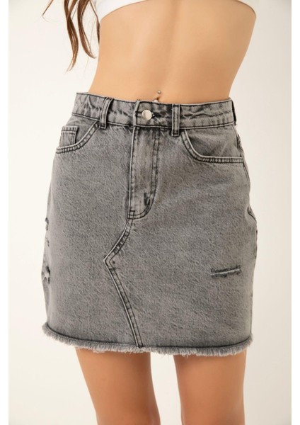 Kadın Denim Etek Gri modelleri