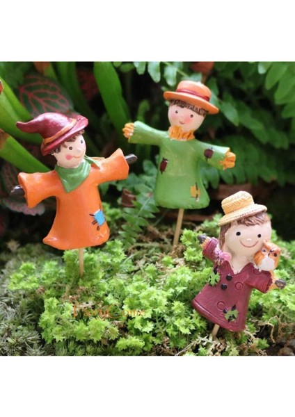 3'lü Minyatür Korkuluk Teraryum Objesi, Saksı Süsü, Dekoratif Aksesuar