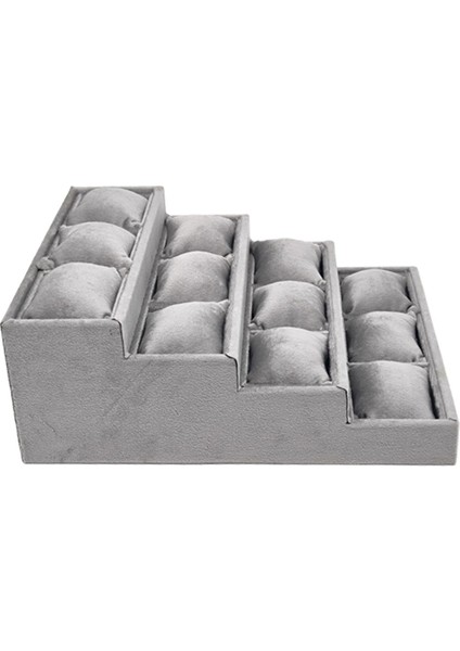 Füme Renkli 4 Katlı Saat ve Takı Kutusu, 12 Yastık, 36X26X12 cm