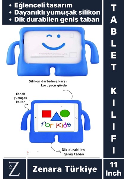 Apple Samsung Uyumlu Geniş Tabanlı Yumuşak Tutacaklı Tam Koruma Silikon Çocuk Tablet Kılıfı 11 Inch