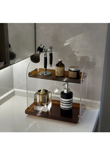 Şeffaf ve Kahverengi 2 Katlı Çok Amaçlı Düzenleyici, Şık ve Kullanışlı Tasarım