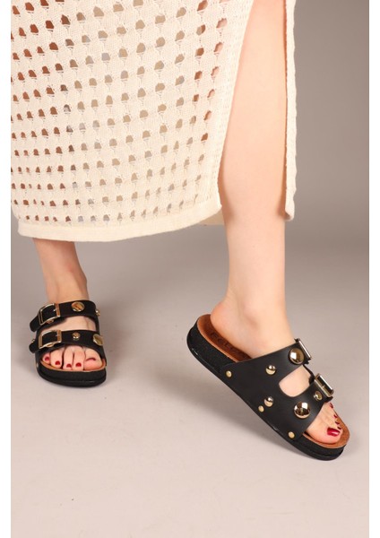 Marty Yuvarlak Aksesuarlı Çift Tokalı Terlik Siyah fırsatları