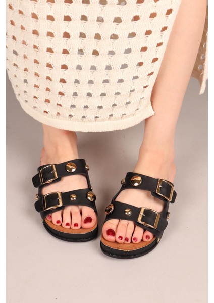 Marty Yuvarlak Aksesuarlı Çift Tokalı Terlik Siyah indirimleri