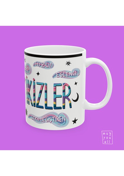 İkizler Burcu Gemini Astroloji Temalı Özel Çizim Hediyelik Porselen Tasarım Kupa