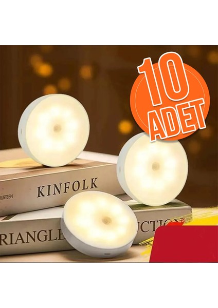 10 Adet Akıllı Hareket Sensörlü Kablosuz LED Spot Lamba USB Şarjlı Dolap Içi Aydınlatma