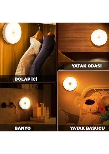 10 Adet Akıllı Hareket Sensörlü Kablosuz LED Spot Lamba USB Şarjlı Dolap Içi Aydınlatma