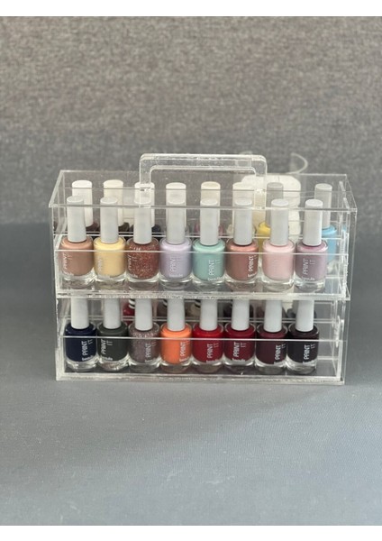 2 Katlı 2 Çekmeceli Pamukluklu ve Aseton Standlı Oje Standı Pleksi