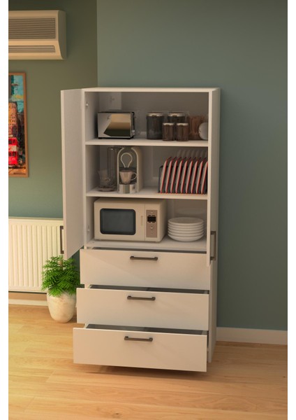 Çok Amaçlı Kiler Mutfak Yüklük Dolabı 3 Çekmeceli Atlantik Çam KDC-180X86X45