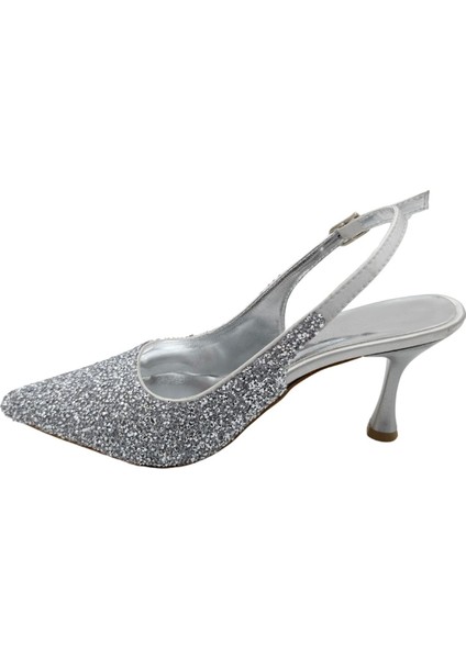 Kalindra | Kadın Taş Kaplamalı Arkası Açık Abiye Ayakkabı - Gümüş - 37 fiyatları