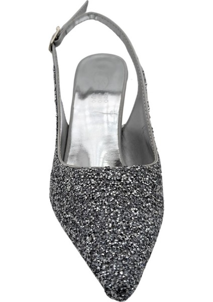 Kalindra | Kadın Taş Kaplamalı Arkası Açık Abiye Ayakkabı - Gümüş - 37 modelleri