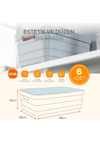 6'lı Kapaklı 10,8 Litre Saklama Kutusu Mavi