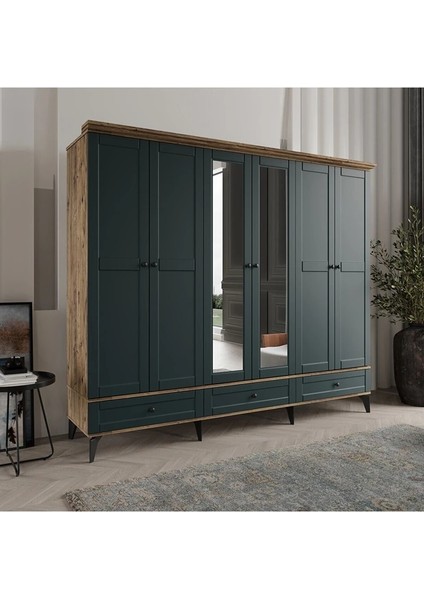 Dali 6 Kapaklı Yeşil Gardırop Tamamı Mdf