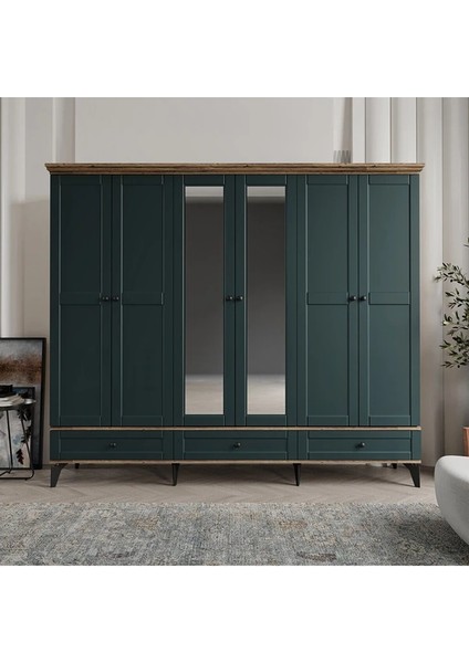 Dali 6 Kapaklı Yeşil Gardırop Tamamı Mdf