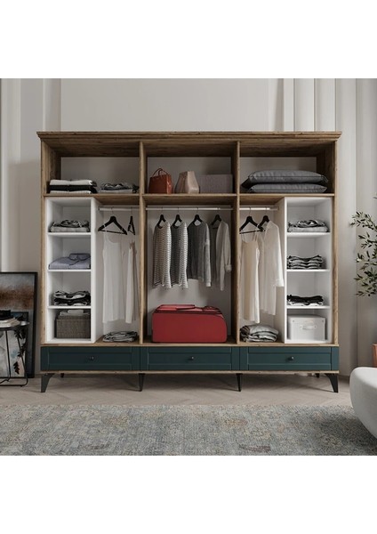Dali 6 Kapaklı Yeşil Gardırop Tamamı Mdf
