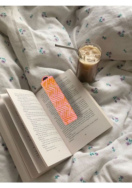 El Yapımı Polimer Kil Kitap Ayracı Pembe Altın Dokulu Tasarım