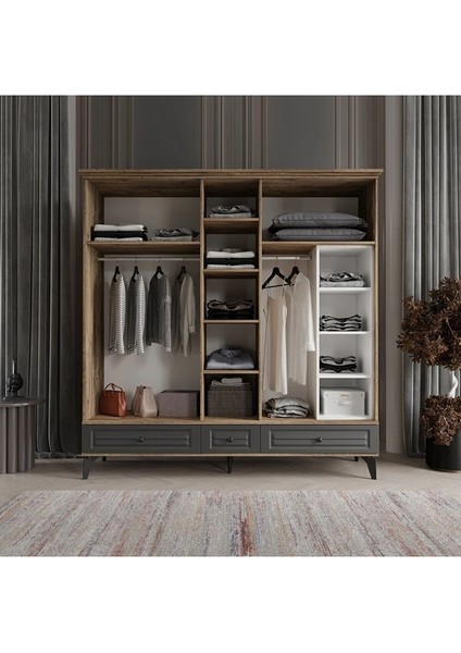 Sofya 5 Kapaklı Antrasit Gardırop Tamamı Mdf