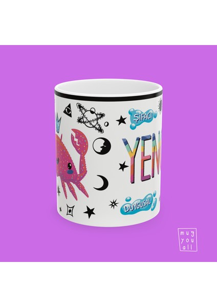 Yengeç Burcu Cancer Astroloji Temalı Özel Çizim Tasarım Hediyelik Porselen Kahve Kupası modelleri