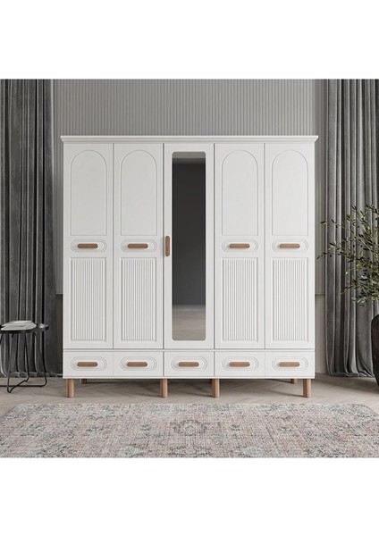 Pera 5 Kapaklı Beyaz Gardırop Tamamı Mdf fiyatları