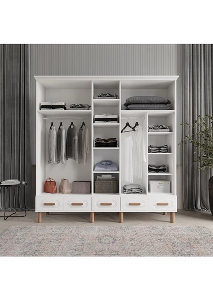 Pera 5 Kapaklı Beyaz Gardırop Tamamı Mdf modelleri