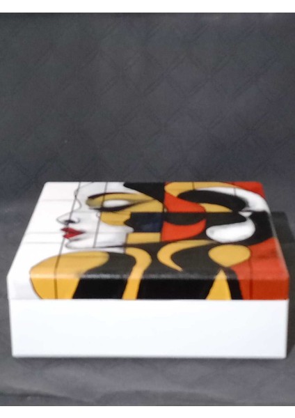 El Boyaması Kız Figürlü Ahşap Dekoratif Kutu, Takı ve Aksesuar Saklama 20X20X7,5 cm modelleri