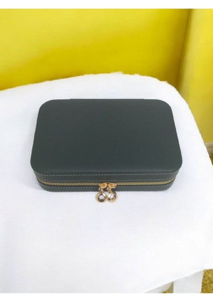 Kişiye Özel Büyük Boy Ahşap Takı Saklama ve Seyahat Çantası Haki