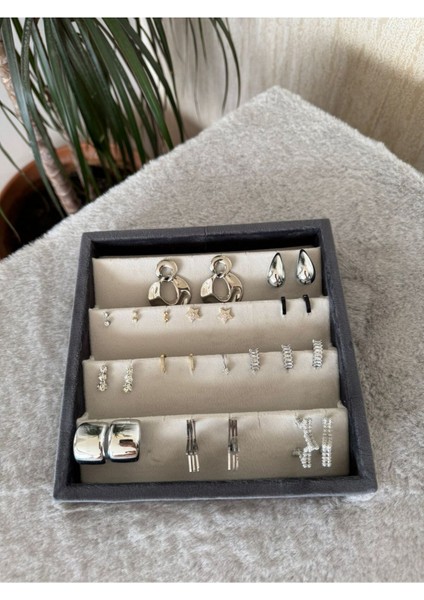 Yerli Süet Organizer, Antrasit/krem, 17X17 Cm, 16 Çiftli, Şık ve Fonksiyonel Tasarım