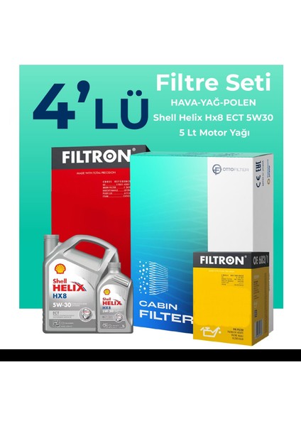 Kia Cerato 1.6 Dizel Filtre Bakım Seti Shell Motor Yağlı (2016-2019) 4 Lü