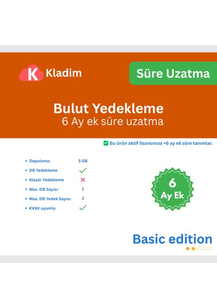 Bulut Yedekleme – 6 Aylik Süre Uzatma - Basic