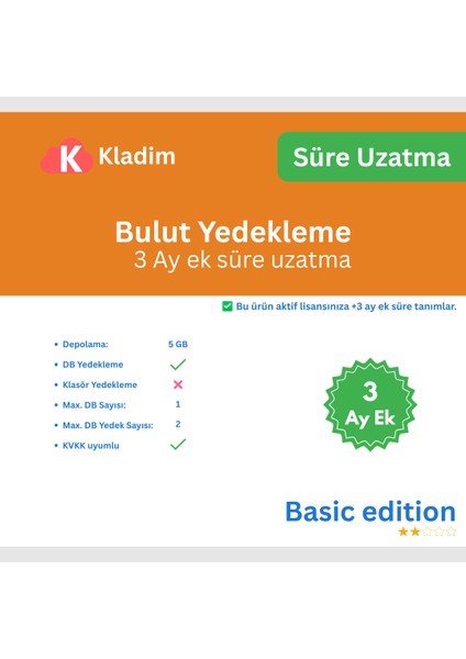 Bulut Yedekleme – 3 Aylik Süre Uzatma - Basic