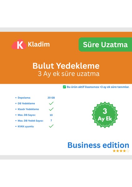 Bulut Yedekleme – 3 Aylik Süre Uzatma - Business