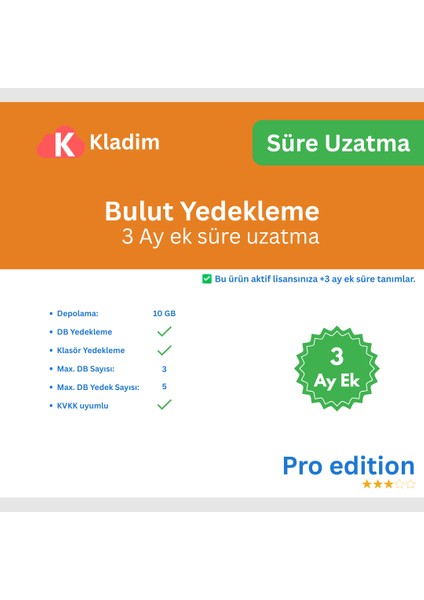 Bulut Yedekleme – 3 Aylik Süre Uzatma - Pro
