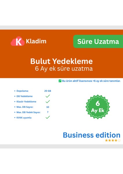 Bulut Yedekleme – 6 Aylik Süre Uzatma - Business