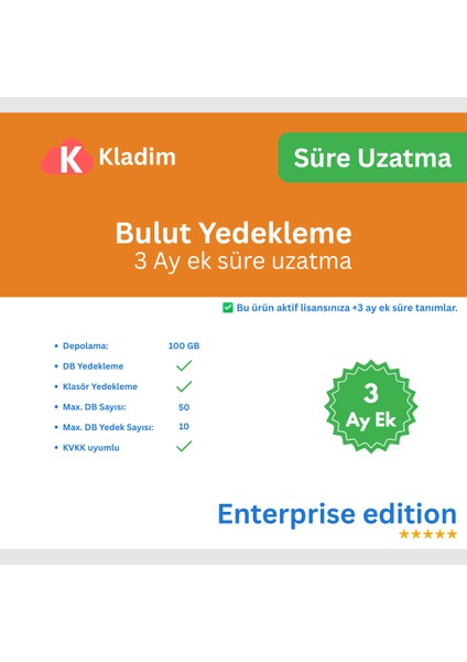 Bulut Yedekleme – 3 Aylik Süre Uzatma - Enterprise
